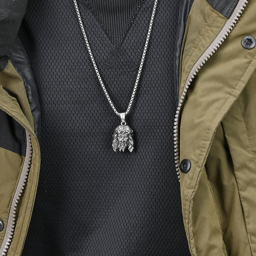 Retro Old Head Portrait Titanium Steel Necklace Literature And Art