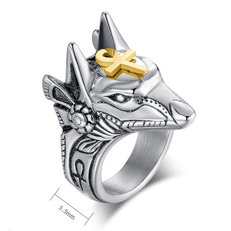 Punk Anubis Egyptian Cross Beast Ring