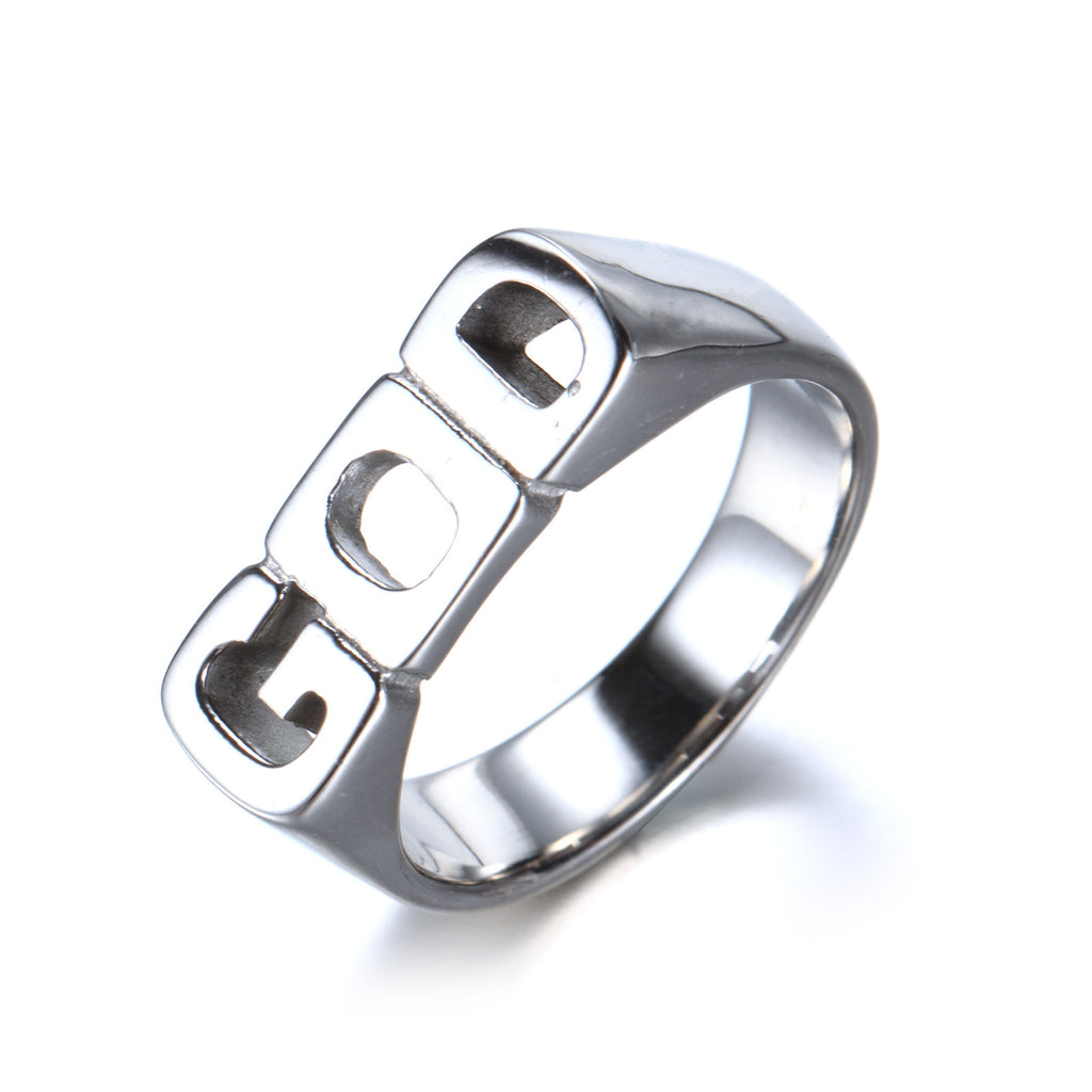 Stainless Steel Letter Ring Simple GOD Titanium Ring