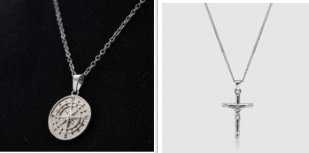 Stainless Steel Compass Compass Hip Hop Pendant Necklace