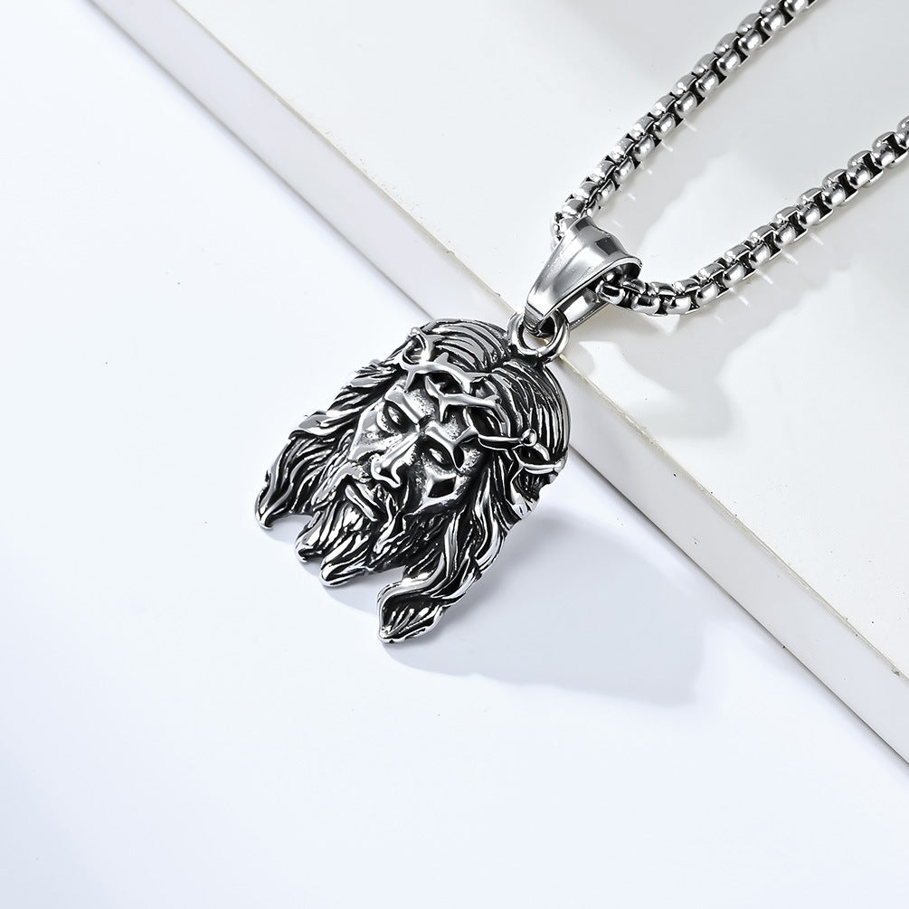 Retro Old Head Portrait Titanium Steel Necklace Literature And Art