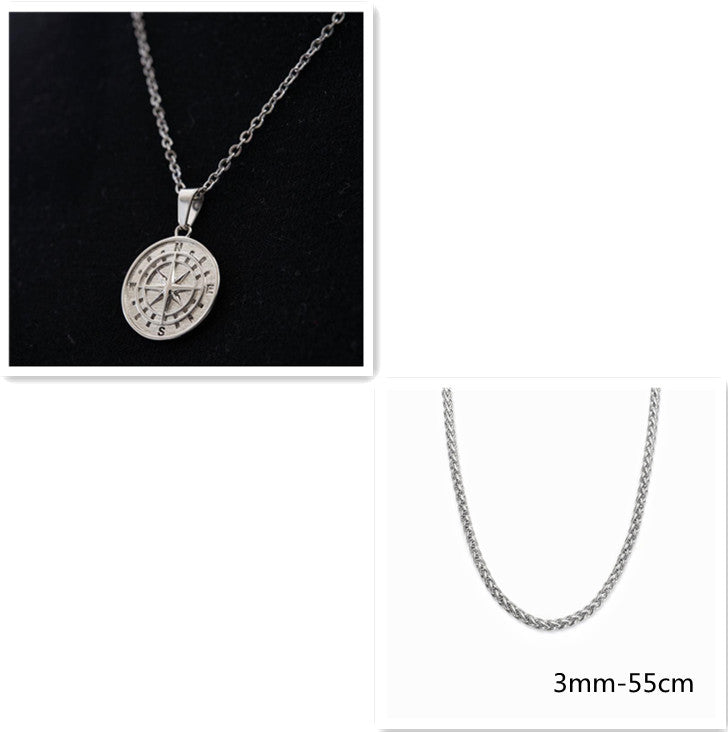 Stainless Steel Compass Compass Hip Hop Pendant Necklace