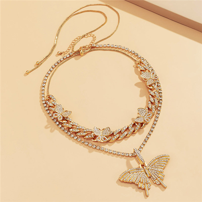 Vintage Smart Big Butterfly Cuban Diamond Necklace