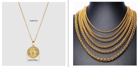 Stainless Steel Compass Compass Hip Hop Pendant Necklace