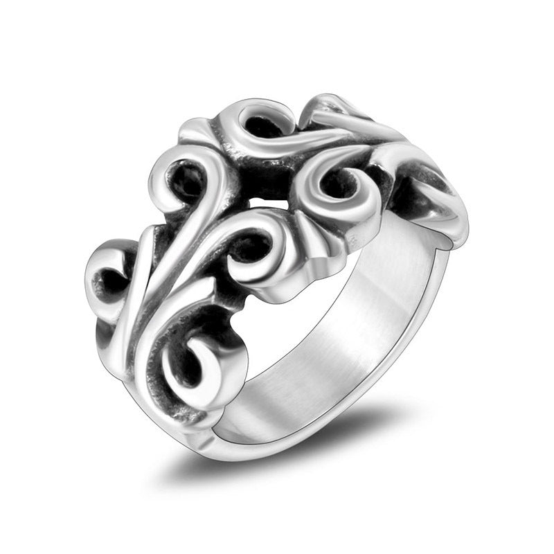 Titanium Steel Carved Hollow Couple Punk Ring