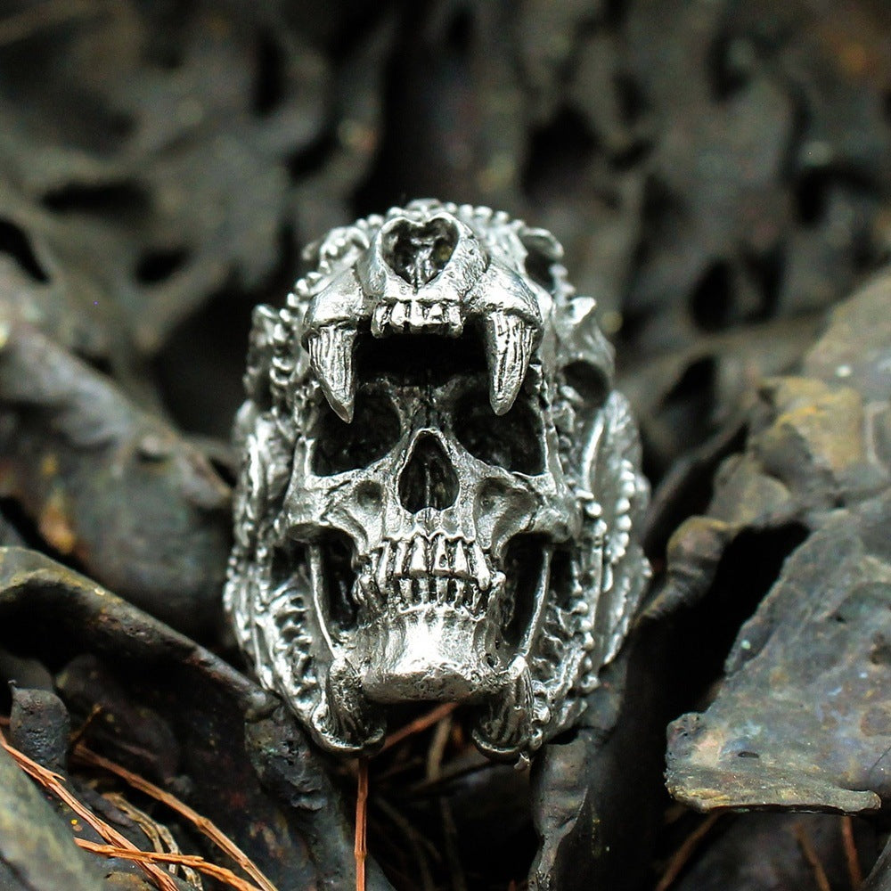 Skull head punk wind ghost head men's ring
