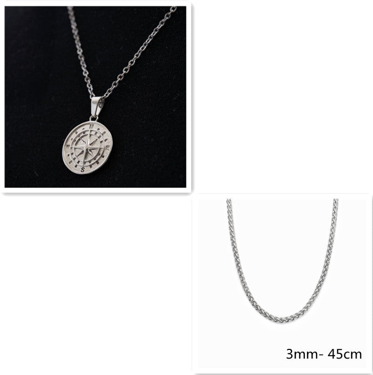 Stainless Steel Compass Compass Hip Hop Pendant Necklace