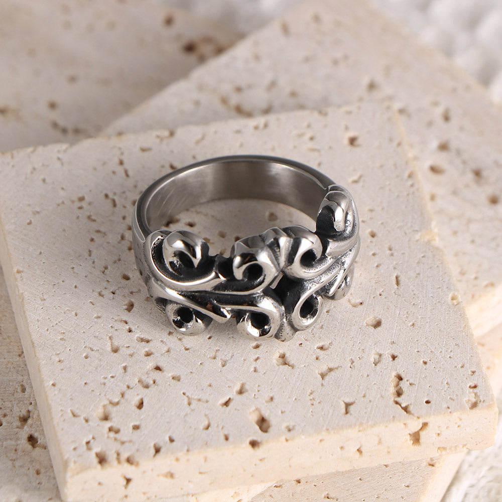 Titanium Steel Carved Hollow Couple Punk Ring