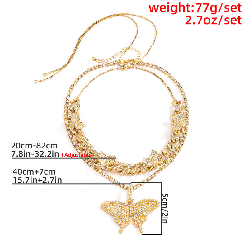 Vintage Smart Big Butterfly Cuban Diamond Necklace