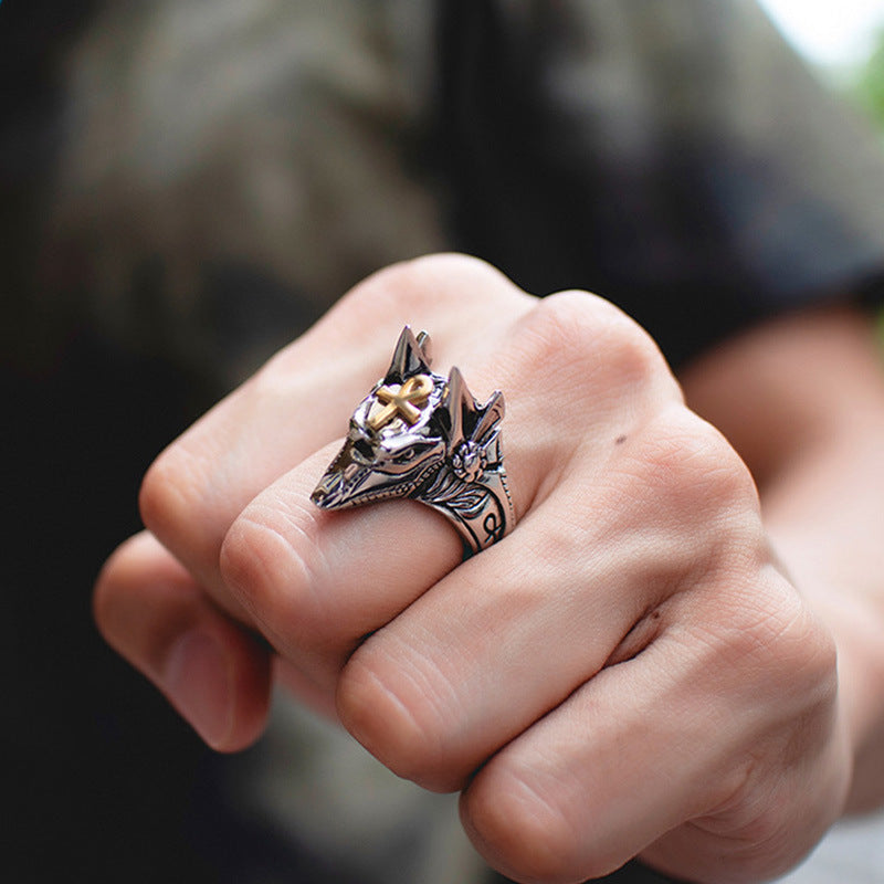 Punk Anubis Egyptian Cross Beast Ring