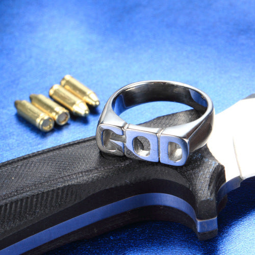 Stainless Steel Letter Ring Simple GOD Titanium Ring