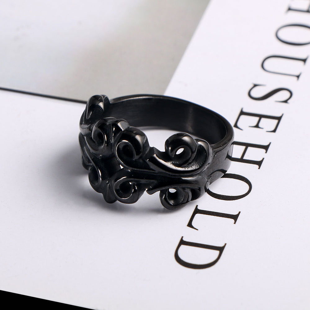 Titanium Steel Carved Hollow Couple Punk Ring