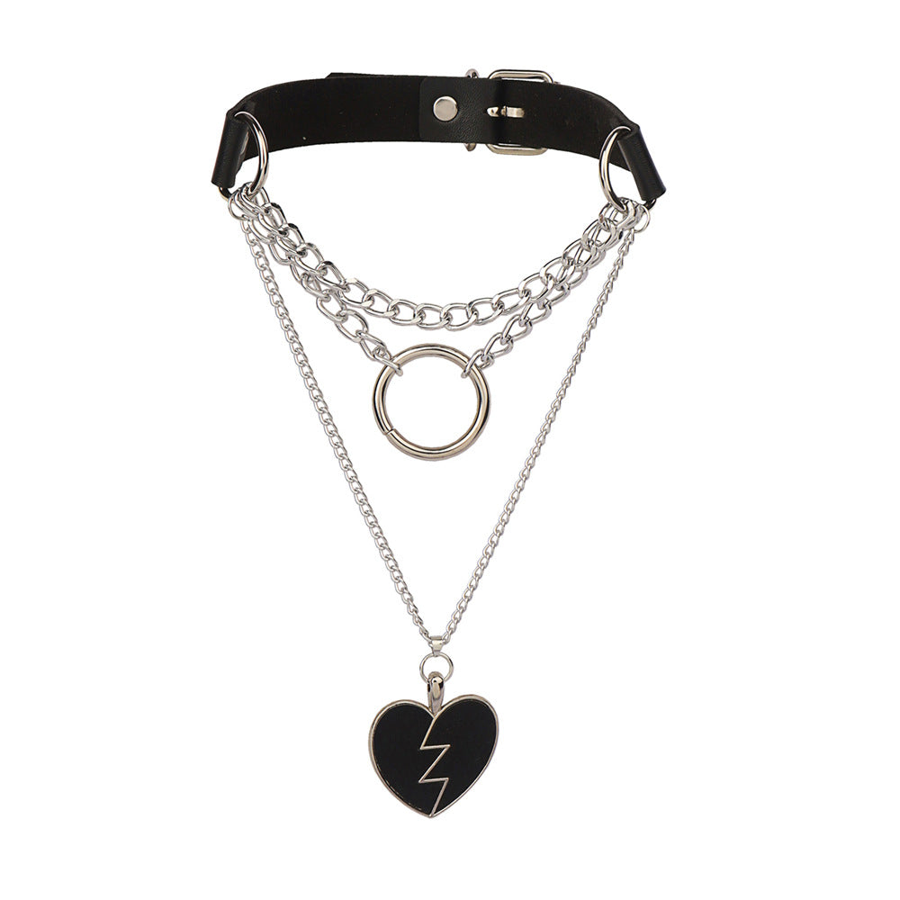Retro Punk PU Metal Ring Necklace