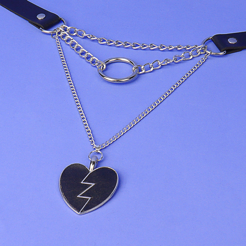 Retro Punk PU Metal Ring Necklace