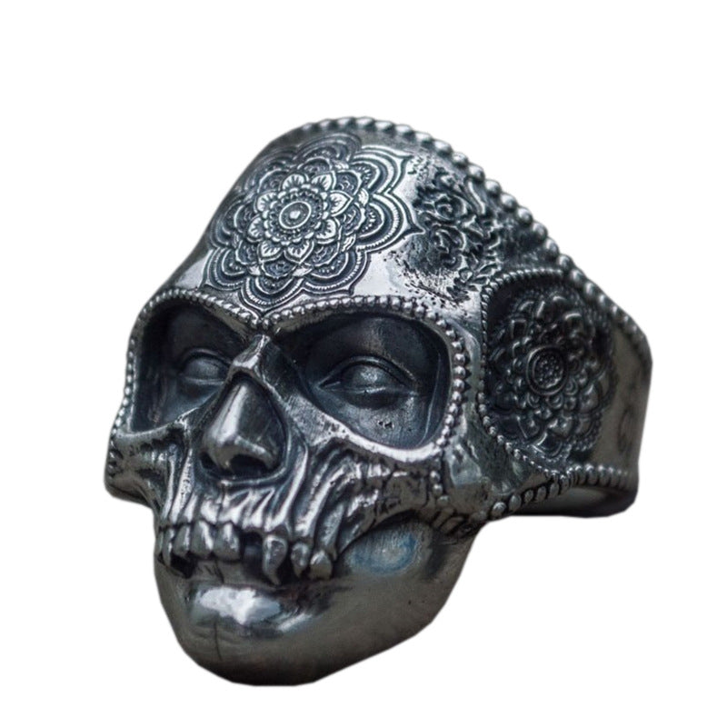 New mysterious portrait retro pattern skull ring