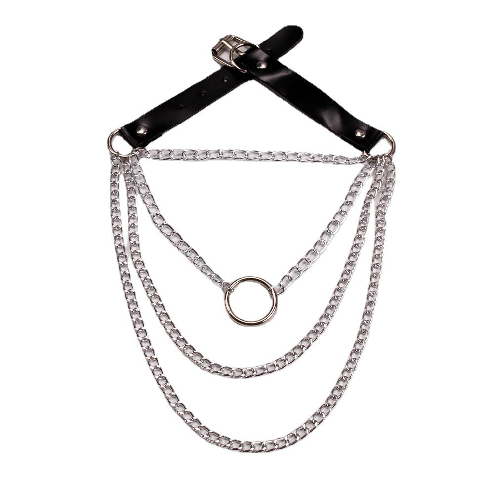 Retro Punk PU Metal Ring Necklace