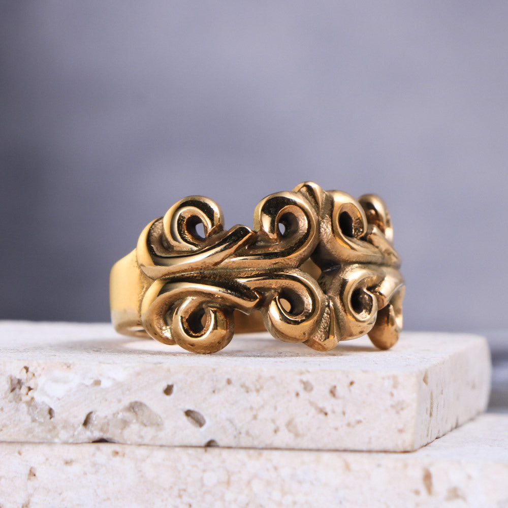 Titanium Steel Carved Hollow Couple Punk Ring