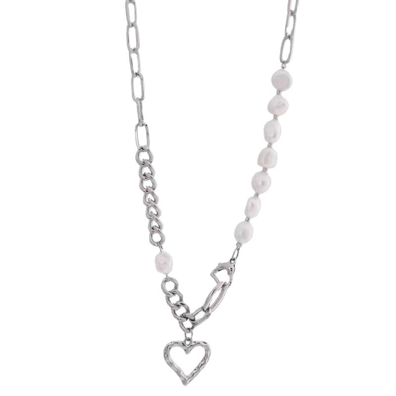 Women's All Match Pearl Heart Stitching Necklace