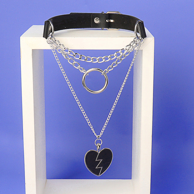Retro Punk PU Metal Ring Necklace