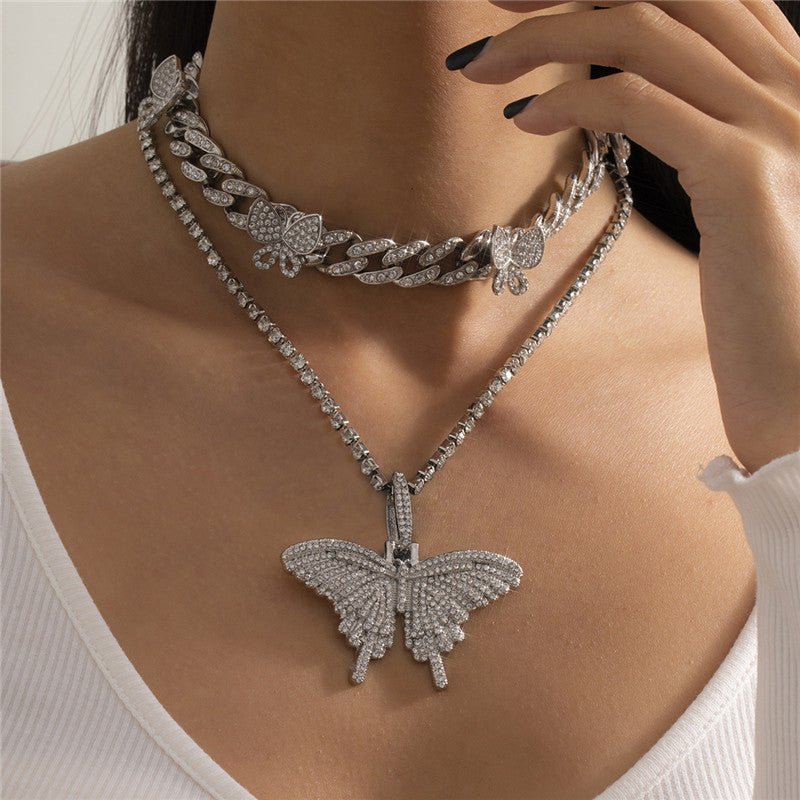 Vintage Smart Big Butterfly Cuban Diamond Necklace