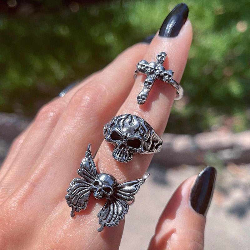 Vintage Punk Style Butterfly Skull Ring